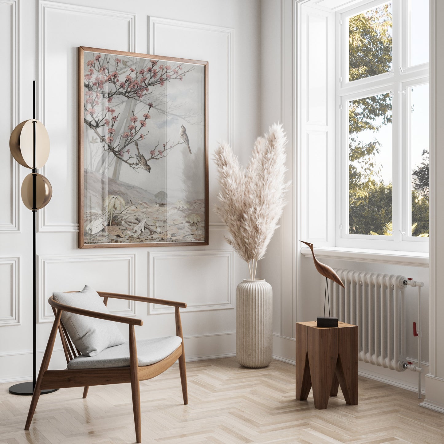 Premium Poster of Beautiful Spring Art with Birds and Flowers Posters