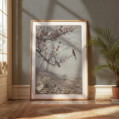 Premium Poster of Beautiful Spring Art with Birds and Flowers Posters