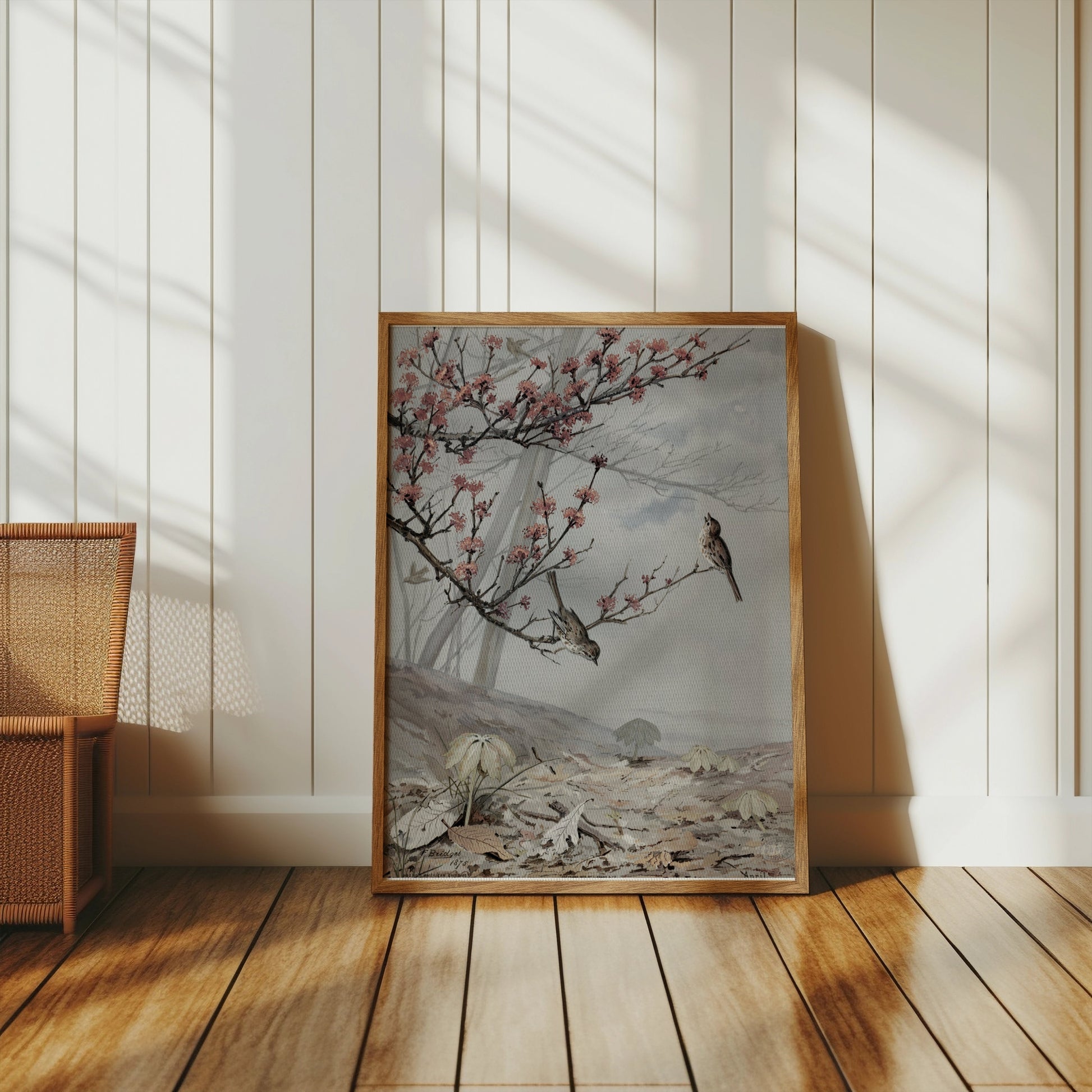 Premium Poster of Beautiful Spring Art with Birds and Flowers Posters