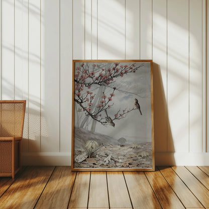 Premium Poster of Beautiful Spring Art with Birds and Flowers Posters