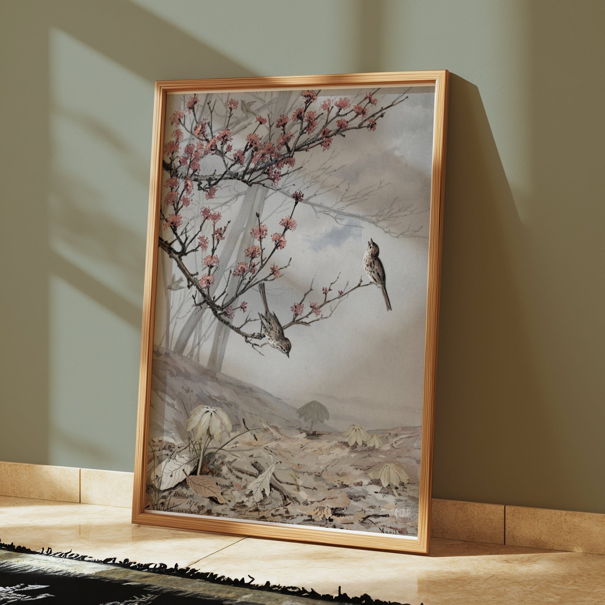 Premium Poster of Beautiful Spring Art with Birds and Flowers Posters