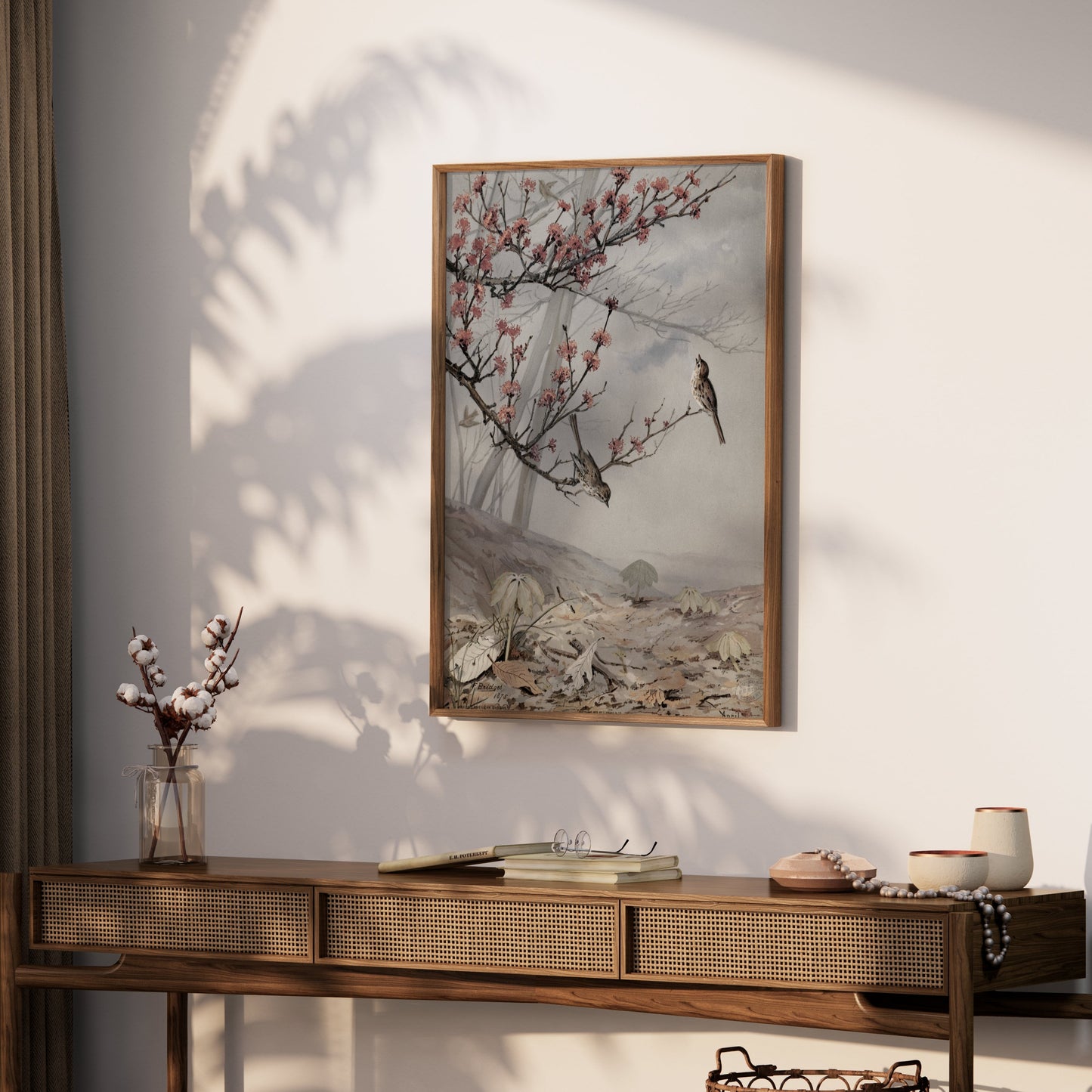 Premium Poster of Beautiful Spring Art with Birds and Flowers Posters