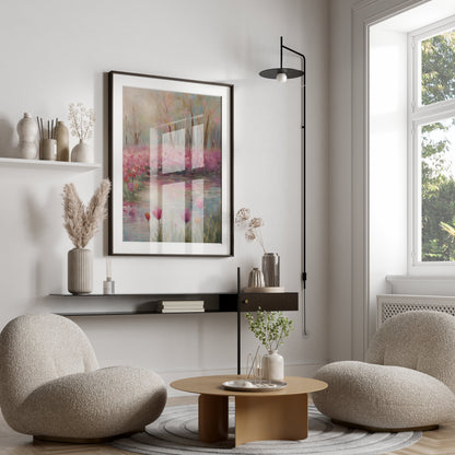 Premium Poster of Beautiful Spring Garden With Water Reflection Posters