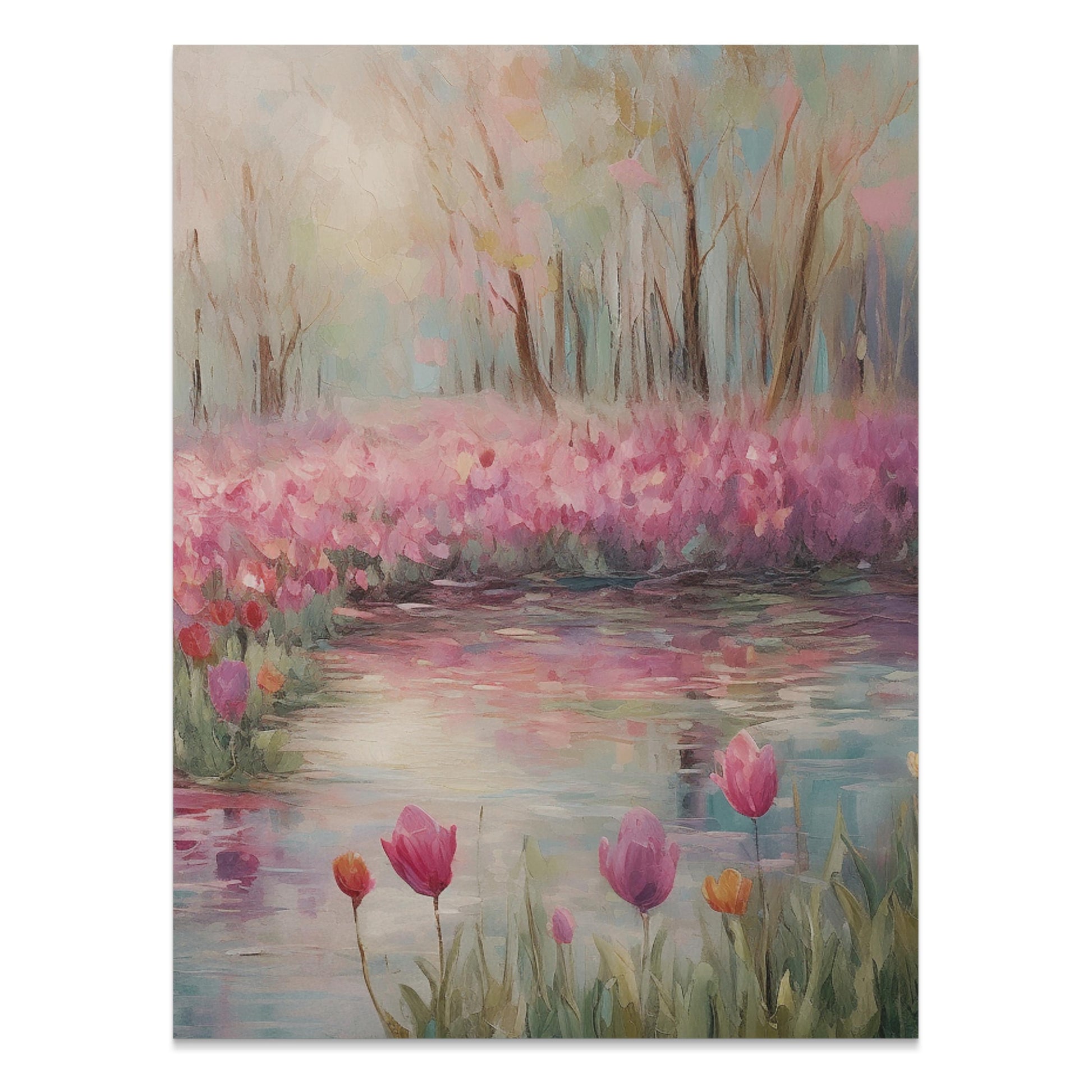 Premium Poster of Beautiful Spring Garden With Water Reflection Posters