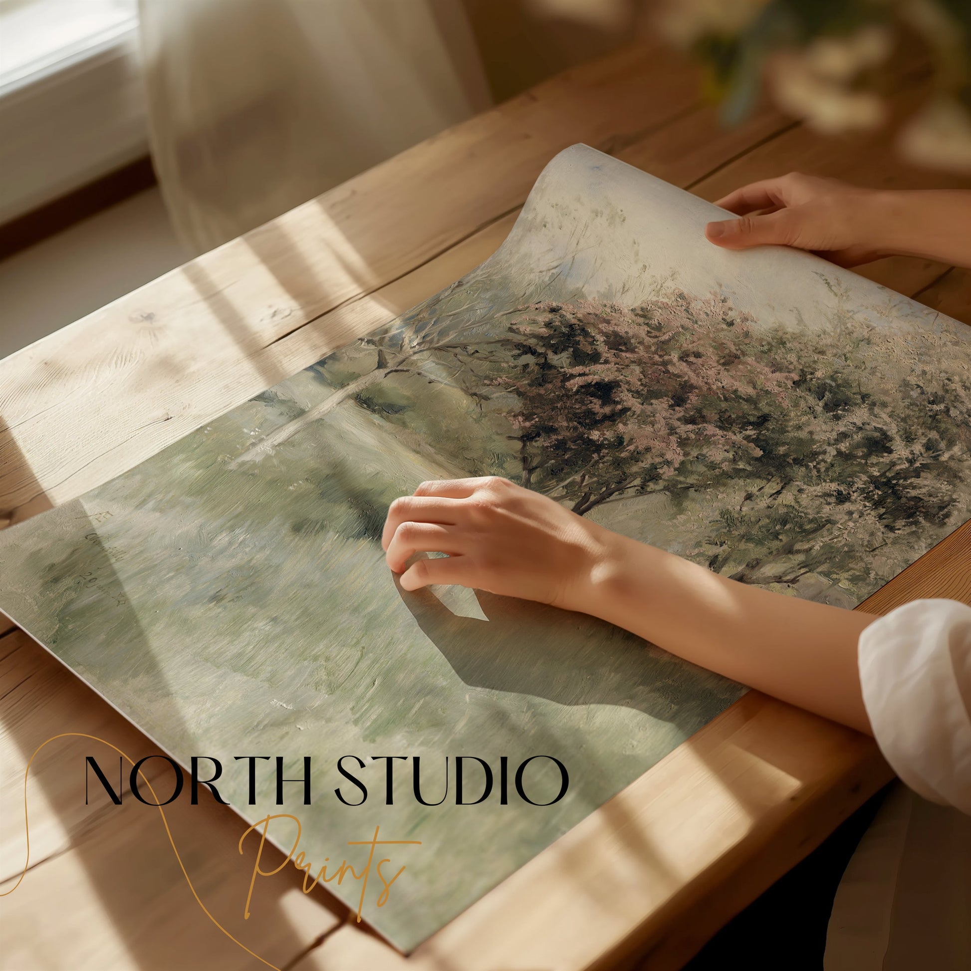 Premium Poster of Beautiful Spring Landscape with Blooming Trees Posters