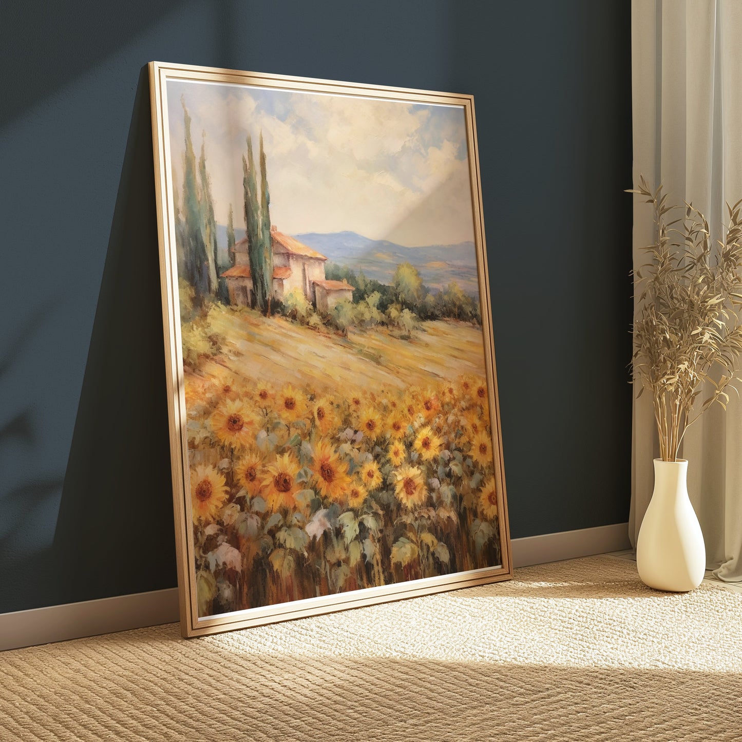 Premium Poster of Beautiful Sunflowers in Golden Field Art Print Posters