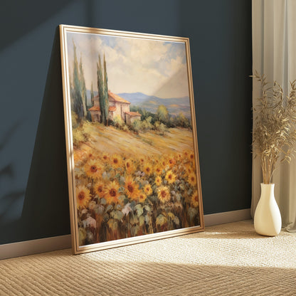 Premium Poster of Beautiful Sunflowers in Golden Field Art Print Posters