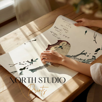 Premium Poster of Beautiful Traditional Japanese Owl Artwork Posters