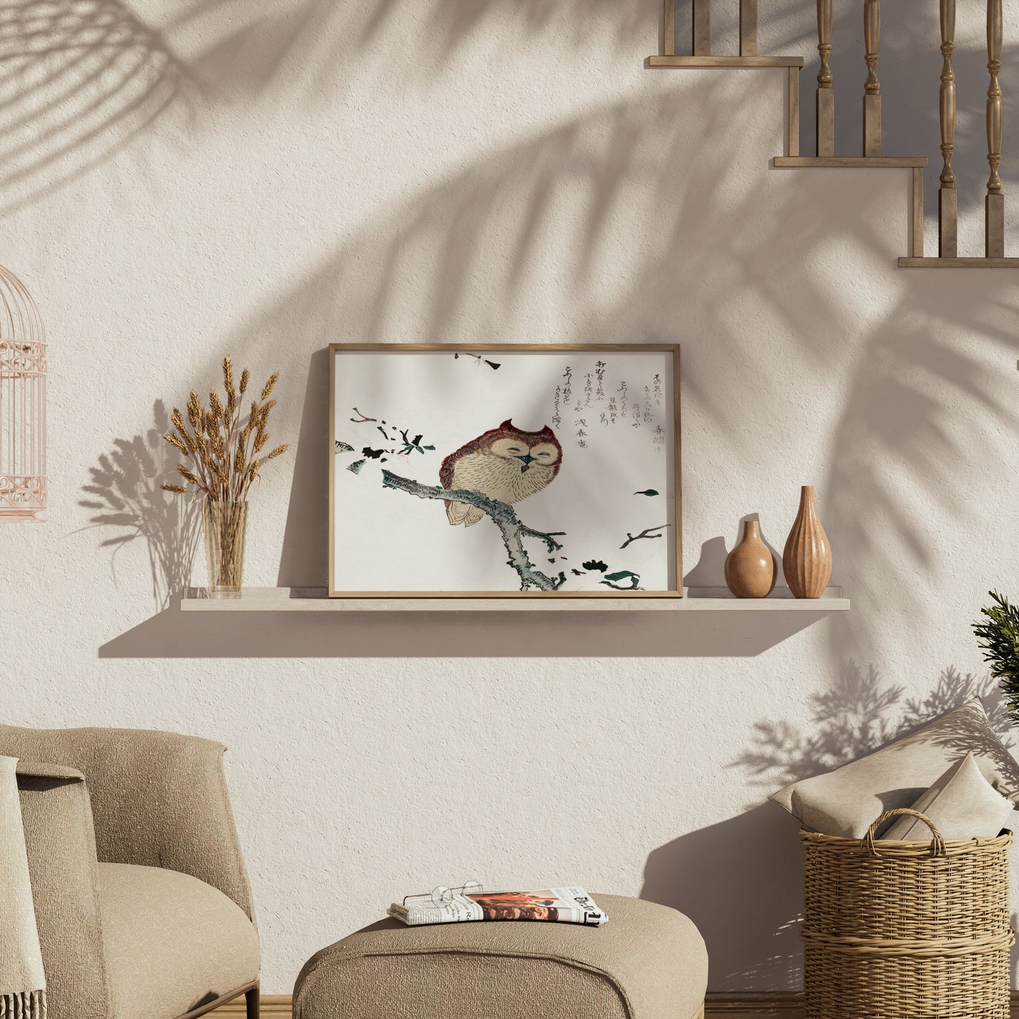 Premium Poster of Beautiful Traditional Japanese Owl Artwork Posters