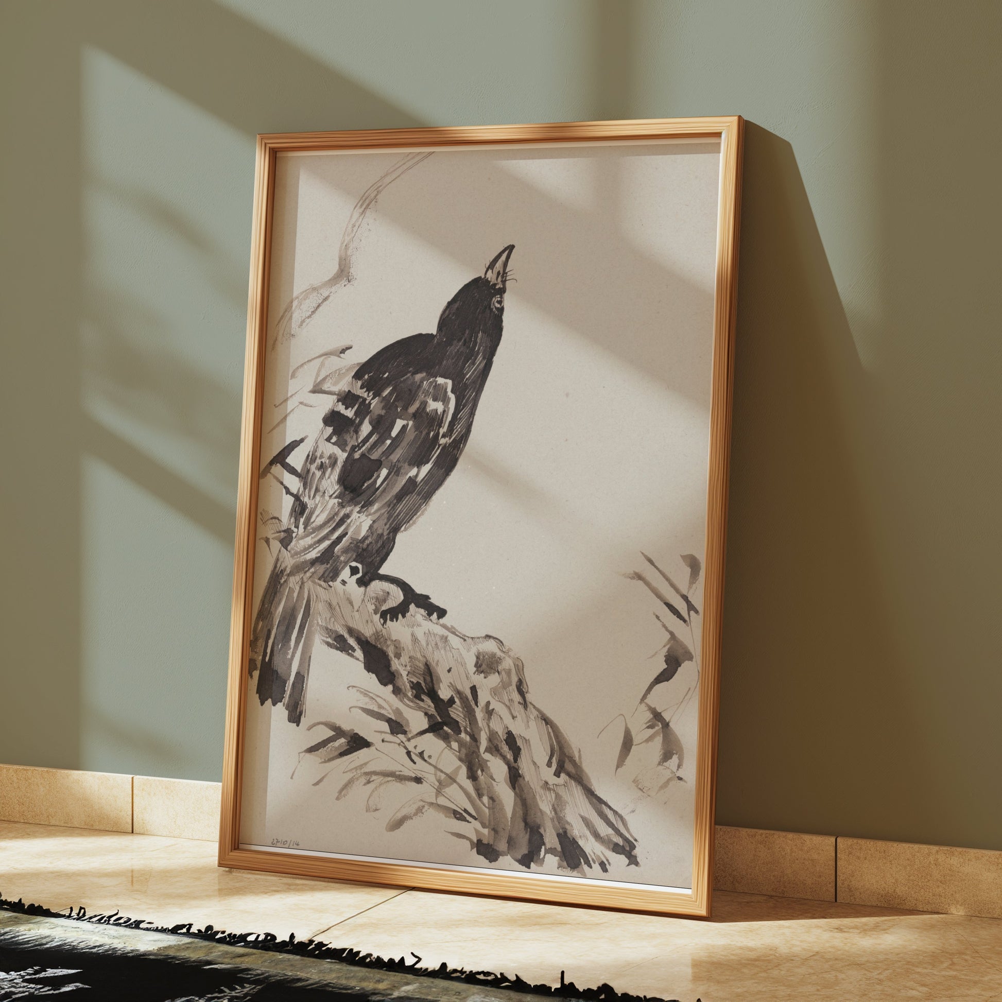 Premium Poster of Beautiful Vintage Blackbird on Branch Art Posters