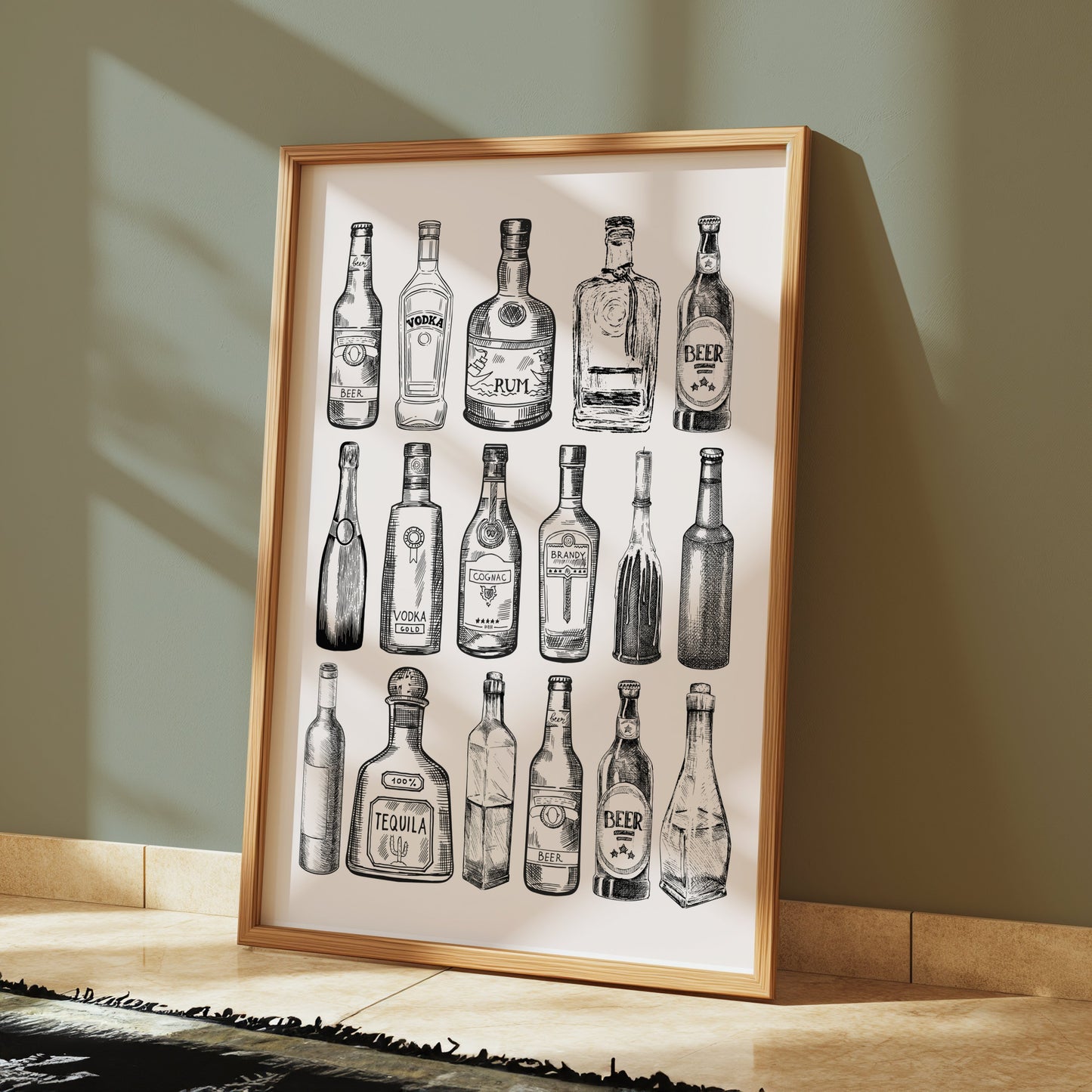 Premium Poster of Beautiful Vintage Bottles Drawing Collection Posters