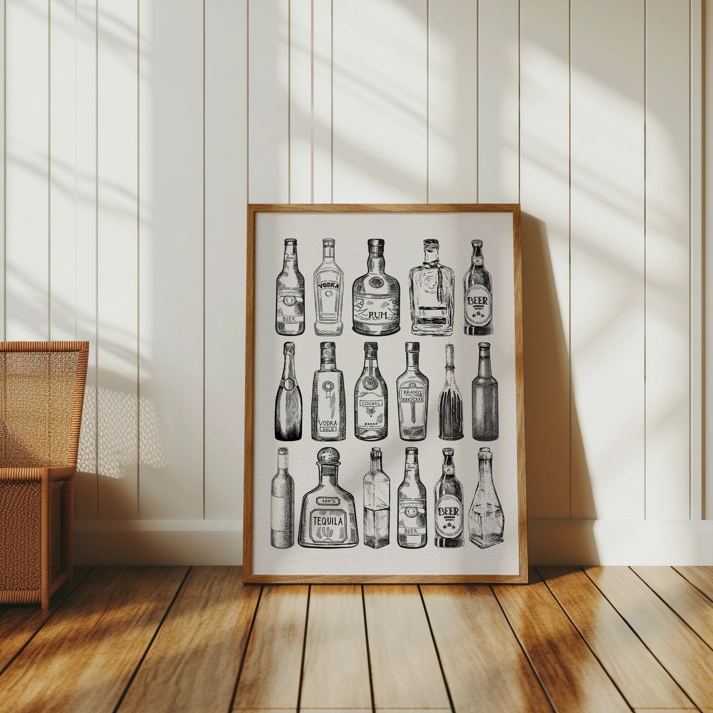 Premium Poster of Beautiful Vintage Bottles Drawing Collection Posters