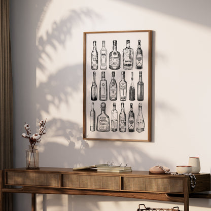 Premium Poster of Beautiful Vintage Bottles Drawing Collection Posters