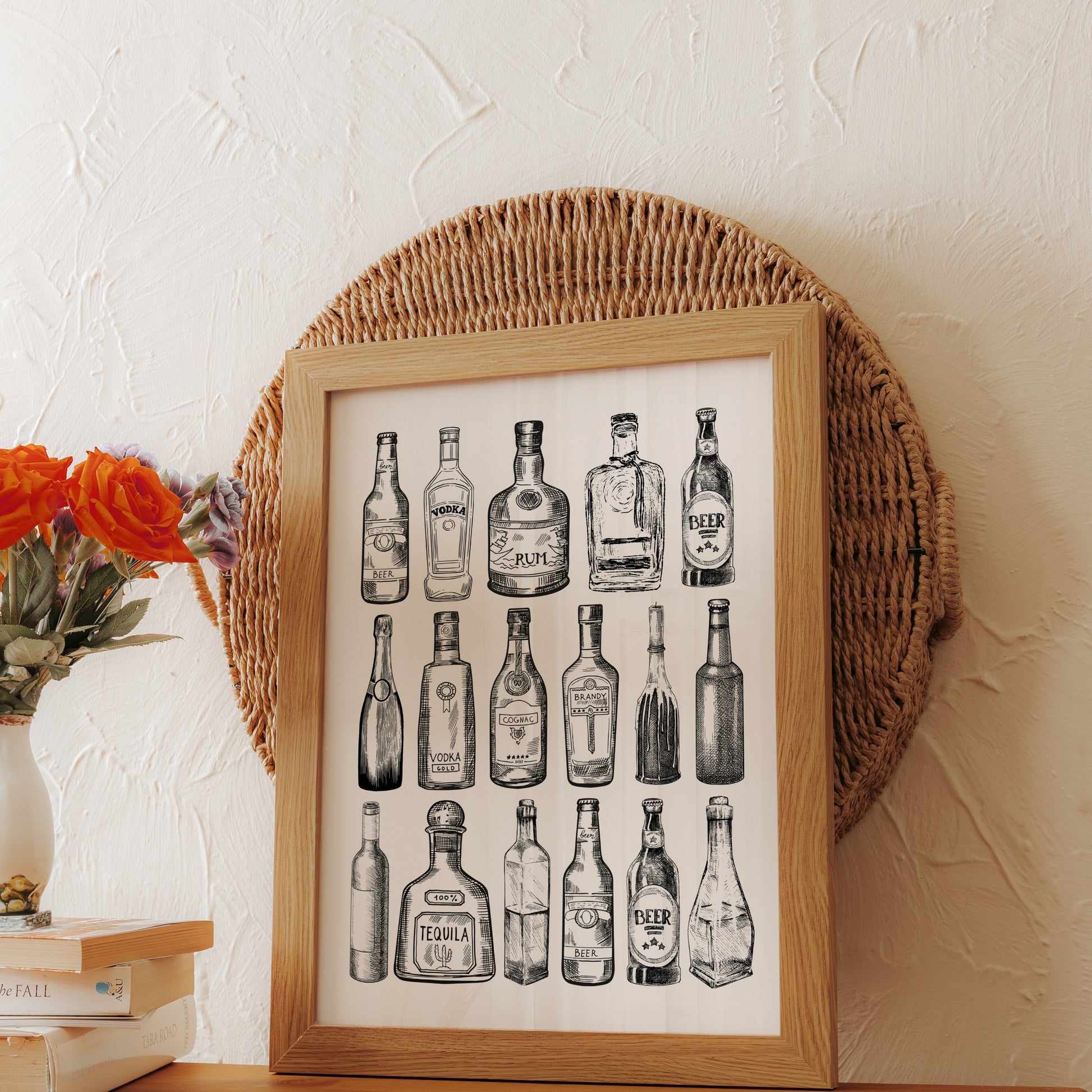 Premium Poster of Beautiful Vintage Bottles Drawing Collection Posters