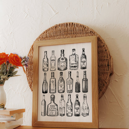 Premium Poster of Beautiful Vintage Bottles Drawing Collection Posters