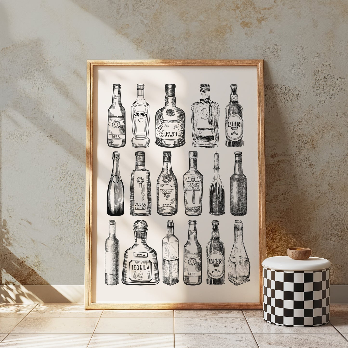 Premium Poster of Beautiful Vintage Bottles Drawing Collection Posters