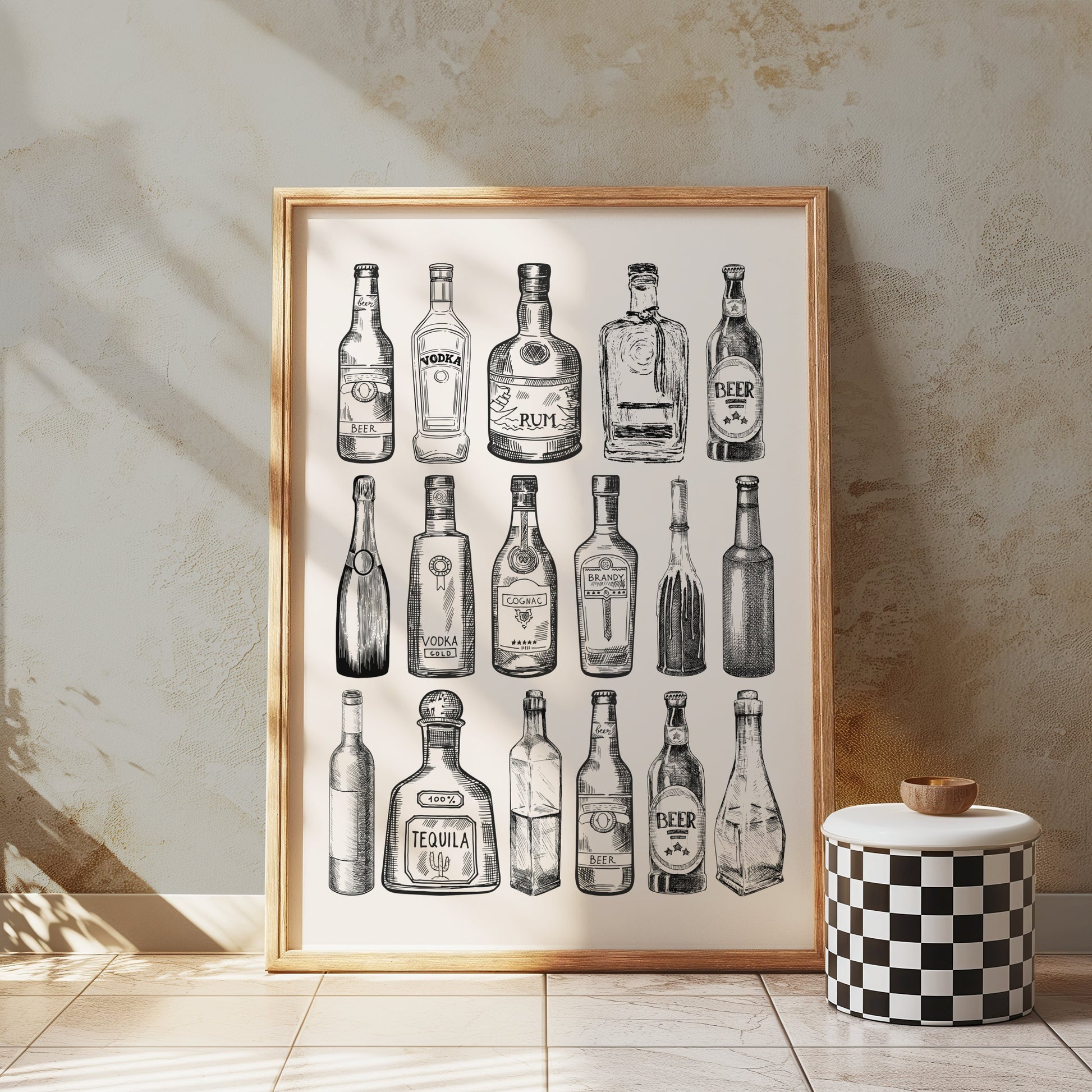 Premium Poster of Beautiful Vintage Bottles Drawing Collection Posters