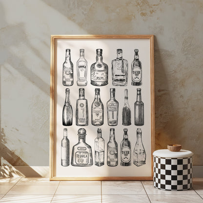 Premium Poster of Beautiful Vintage Bottles Drawing Collection Posters