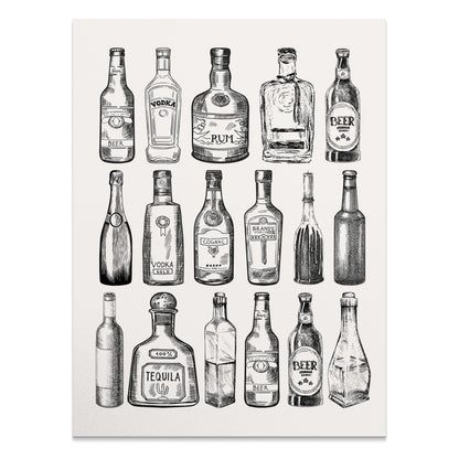 Premium Poster of Beautiful Vintage Bottles Drawing Collection Posters