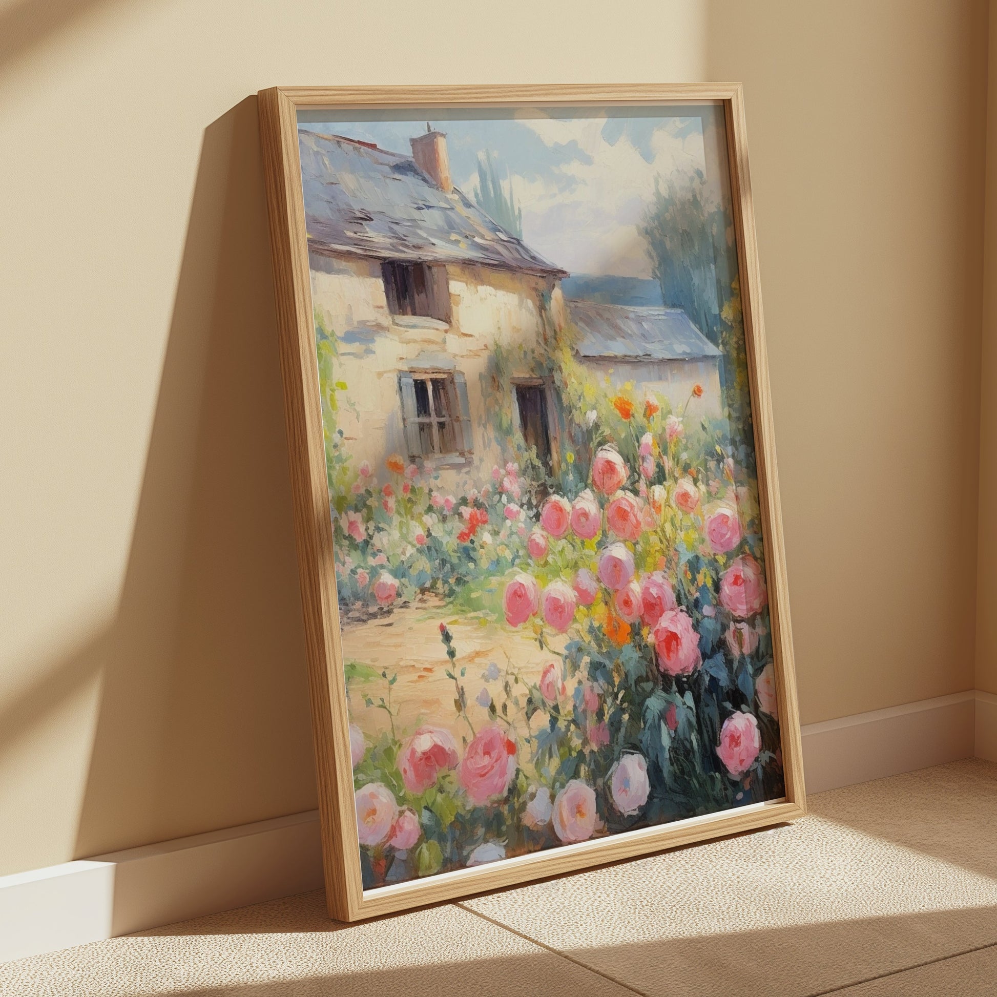 Premium Poster of Beautiful Vintage Cottage with Rose Garden Posters