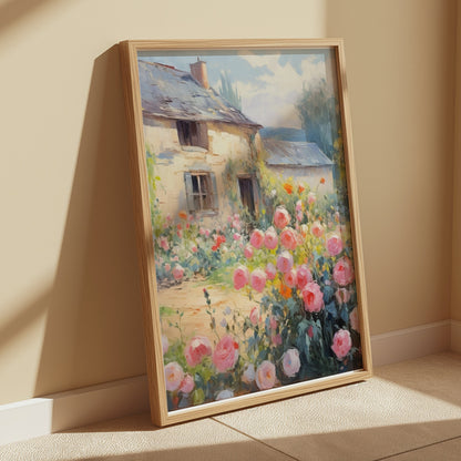 Premium Poster of Beautiful Vintage Cottage with Rose Garden Posters
