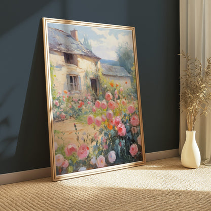 Premium Poster of Beautiful Vintage Cottage with Rose Garden Posters