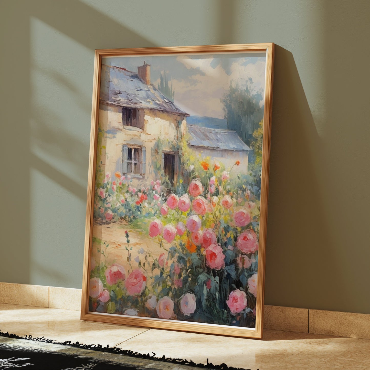 Premium Poster of Beautiful Vintage Cottage with Rose Garden Posters
