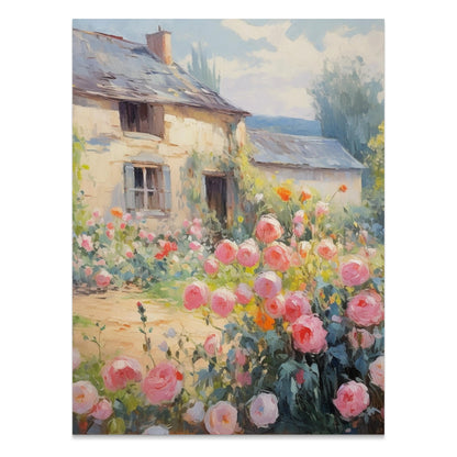 Premium Poster of Beautiful Vintage Cottage with Rose Garden Posters