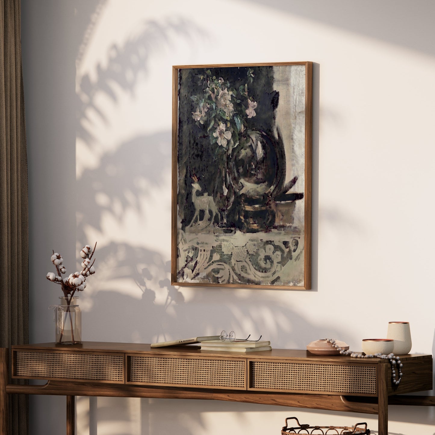 Premium Poster of Beautiful Vintage Floral Art with Deer Figurine Posters