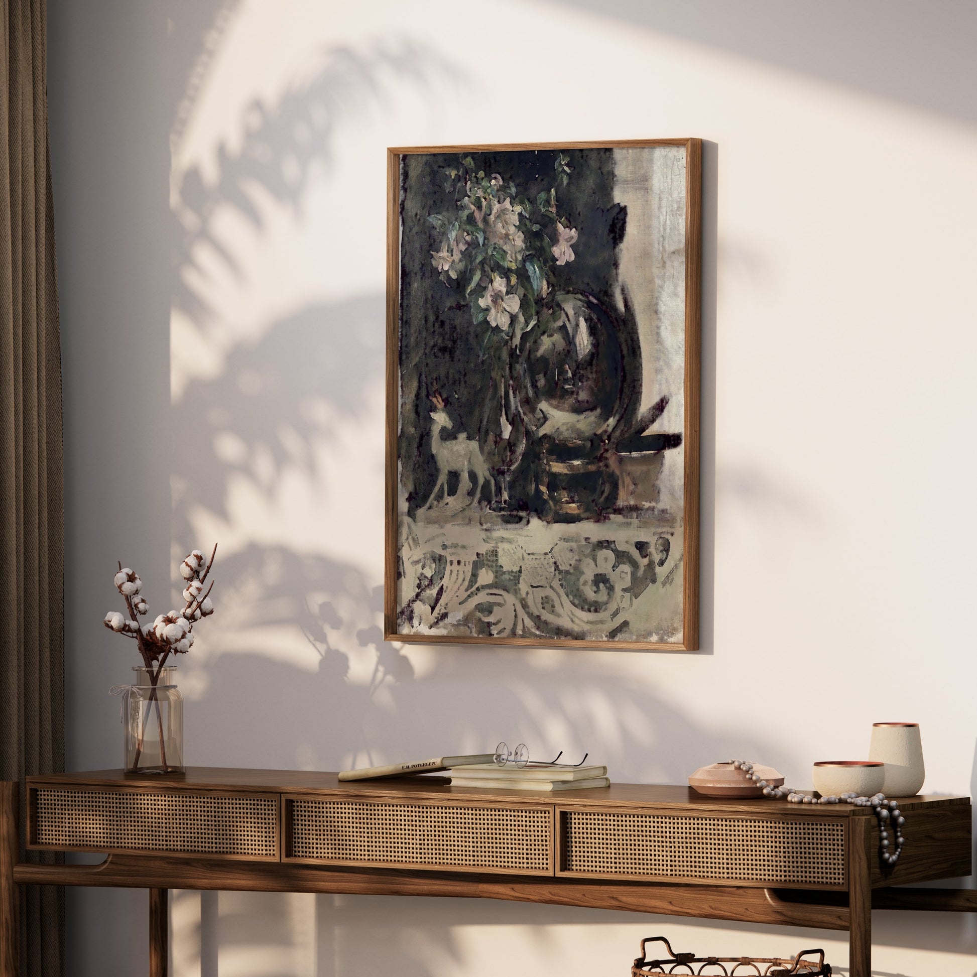 Premium Poster of Beautiful Vintage Floral Art with Deer Figurine Posters