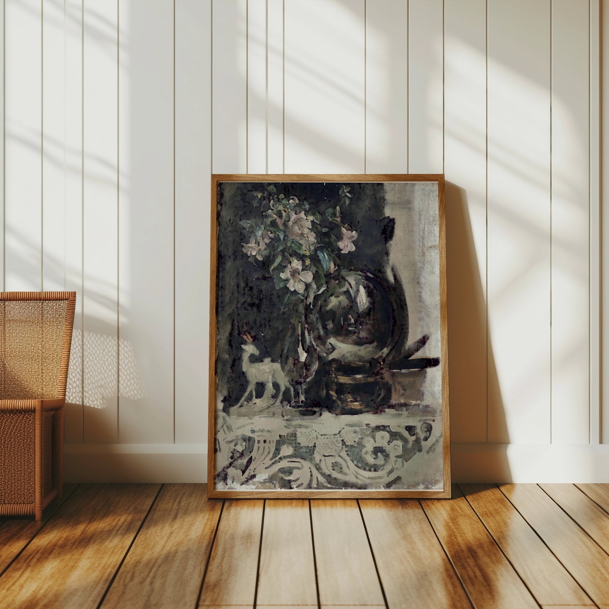 Premium Poster of Beautiful Vintage Floral Art with Deer Figurine Posters