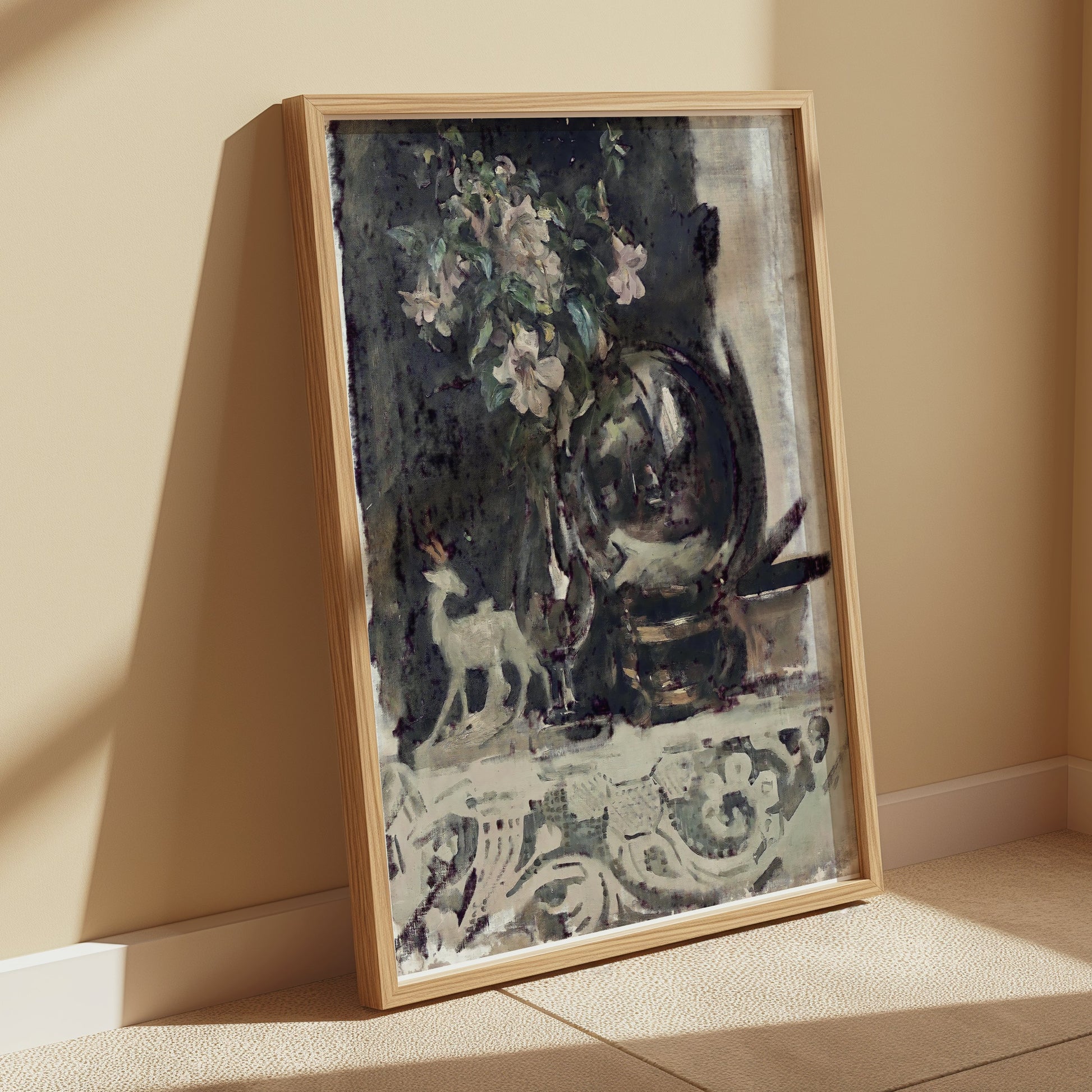 Premium Poster of Beautiful Vintage Floral Art with Deer Figurine Posters