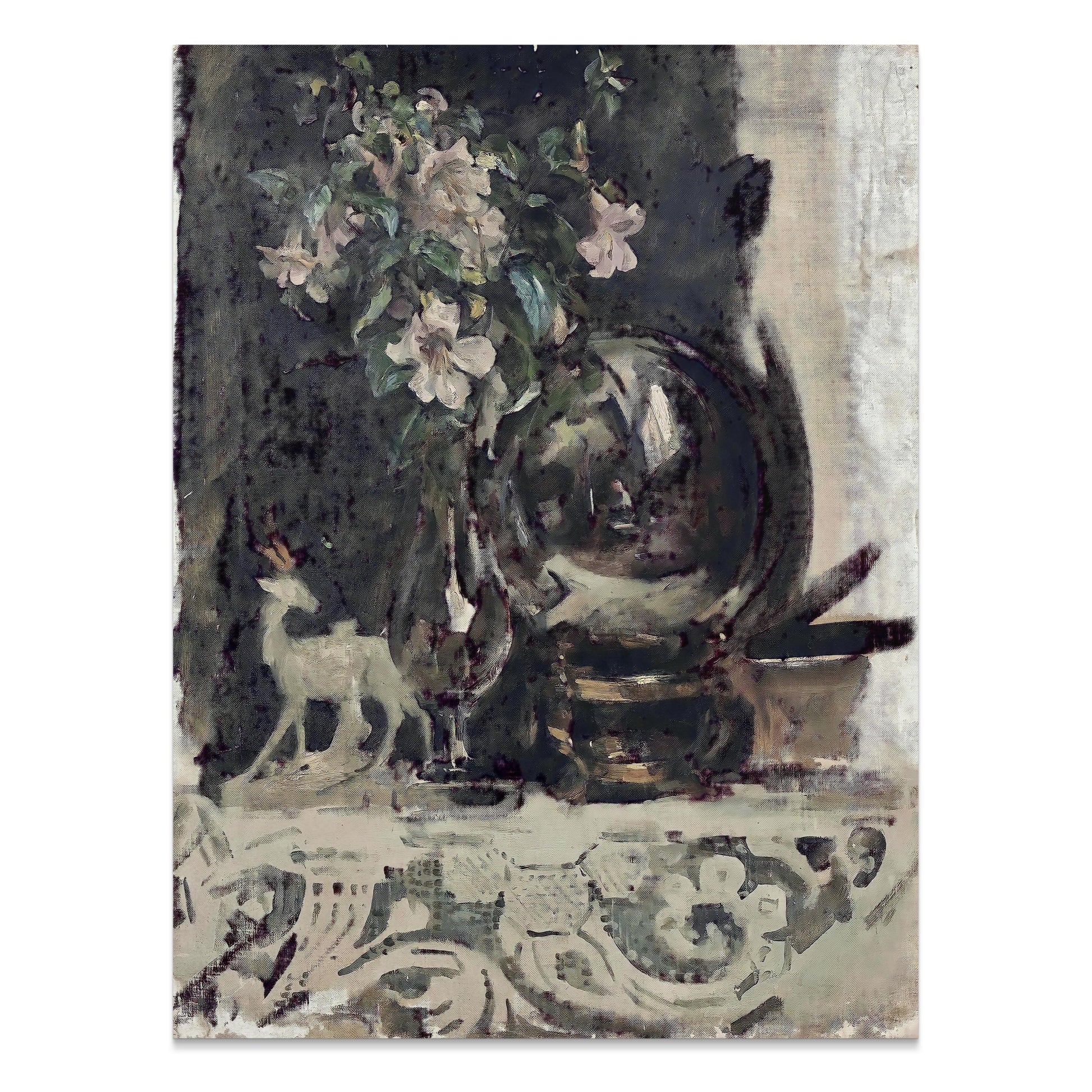 Premium Poster of Beautiful Vintage Floral Art with Deer Figurine Posters