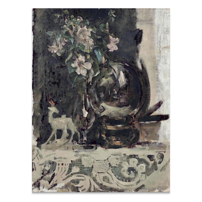 Premium Poster of Beautiful Vintage Floral Art with Deer Figurine Posters