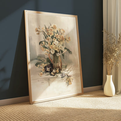 Premium Poster of Beautiful Vintage Flowers in Vase Art Print Posters