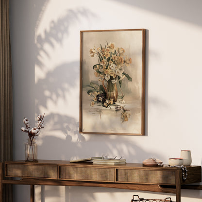 Premium Poster of Beautiful Vintage Flowers in Vase Art Print Posters