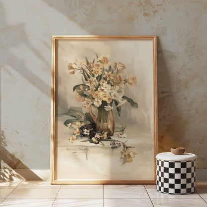 Premium Poster of Beautiful Vintage Flowers in Vase Art Print Posters