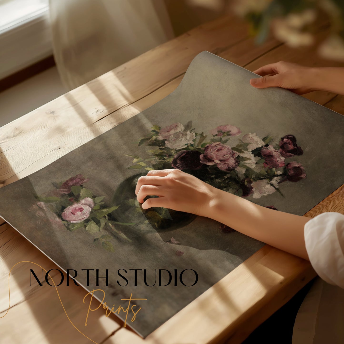 Premium Poster of Beautiful Vintage Roses in Vase Still Life Art Posters
