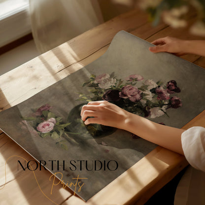 Premium Poster of Beautiful Vintage Roses in Vase Still Life Art Posters