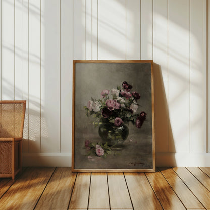 Premium Poster of Beautiful Vintage Roses in Vase Still Life Art Posters