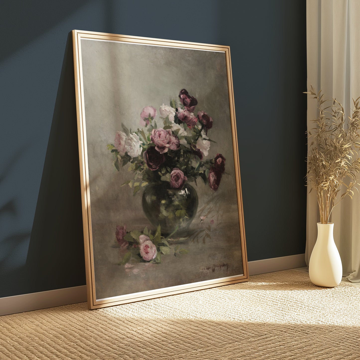 Premium Poster of Beautiful Vintage Roses in Vase Still Life Art Posters