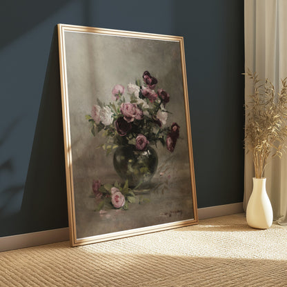 Premium Poster of Beautiful Vintage Roses in Vase Still Life Art Posters