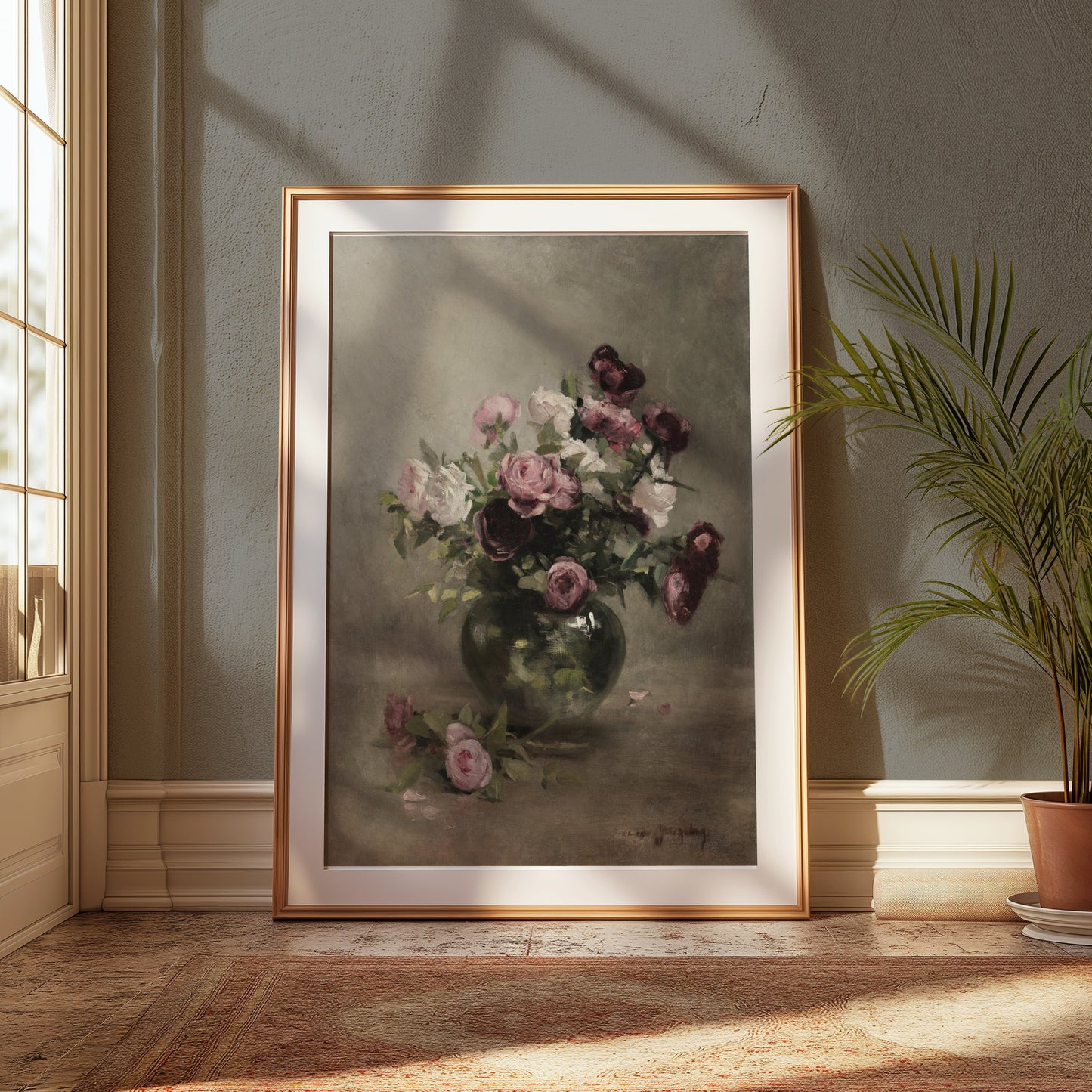 Premium Poster of Beautiful Vintage Roses in Vase Still Life Art Posters
