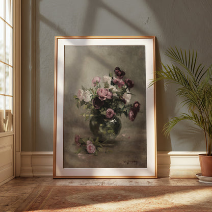 Premium Poster of Beautiful Vintage Roses in Vase Still Life Art Posters