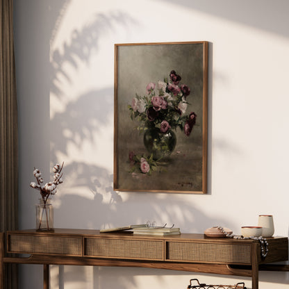 Premium Poster of Beautiful Vintage Roses in Vase Still Life Art Posters