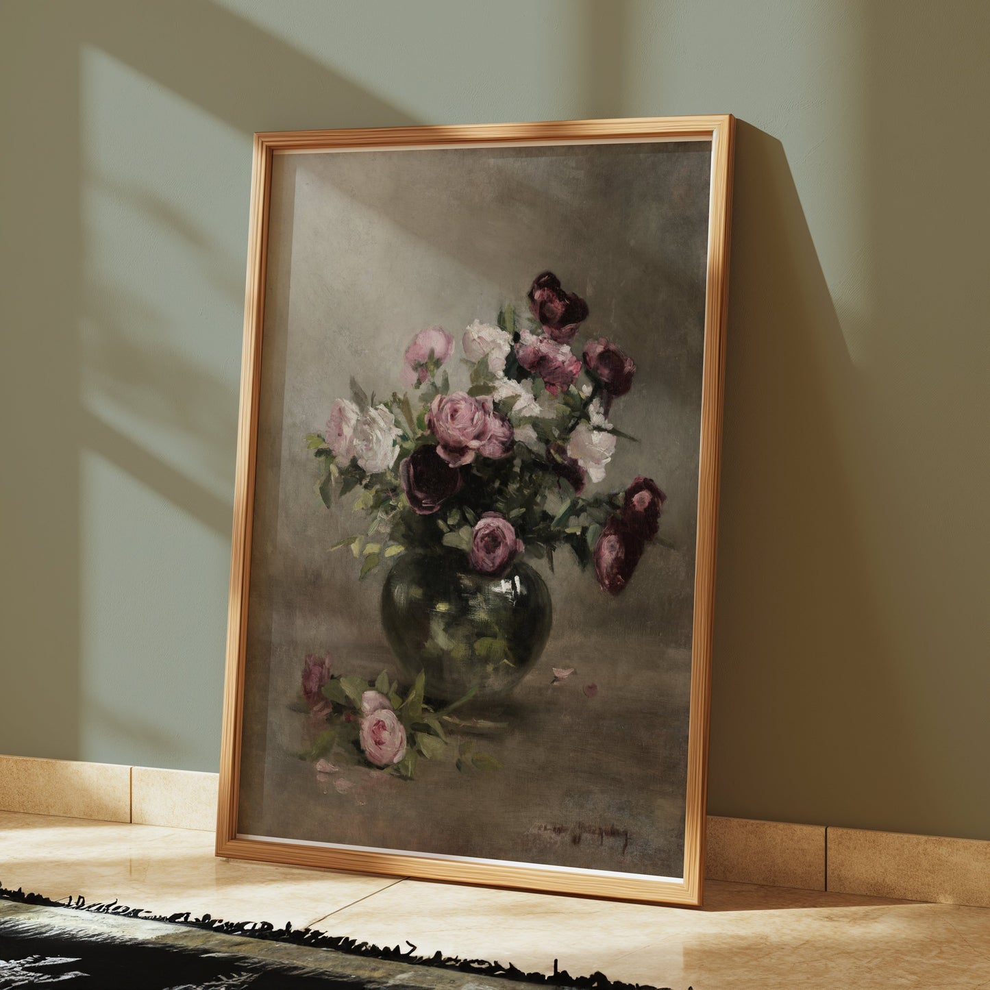 Premium Poster of Beautiful Vintage Roses in Vase Still Life Art Posters