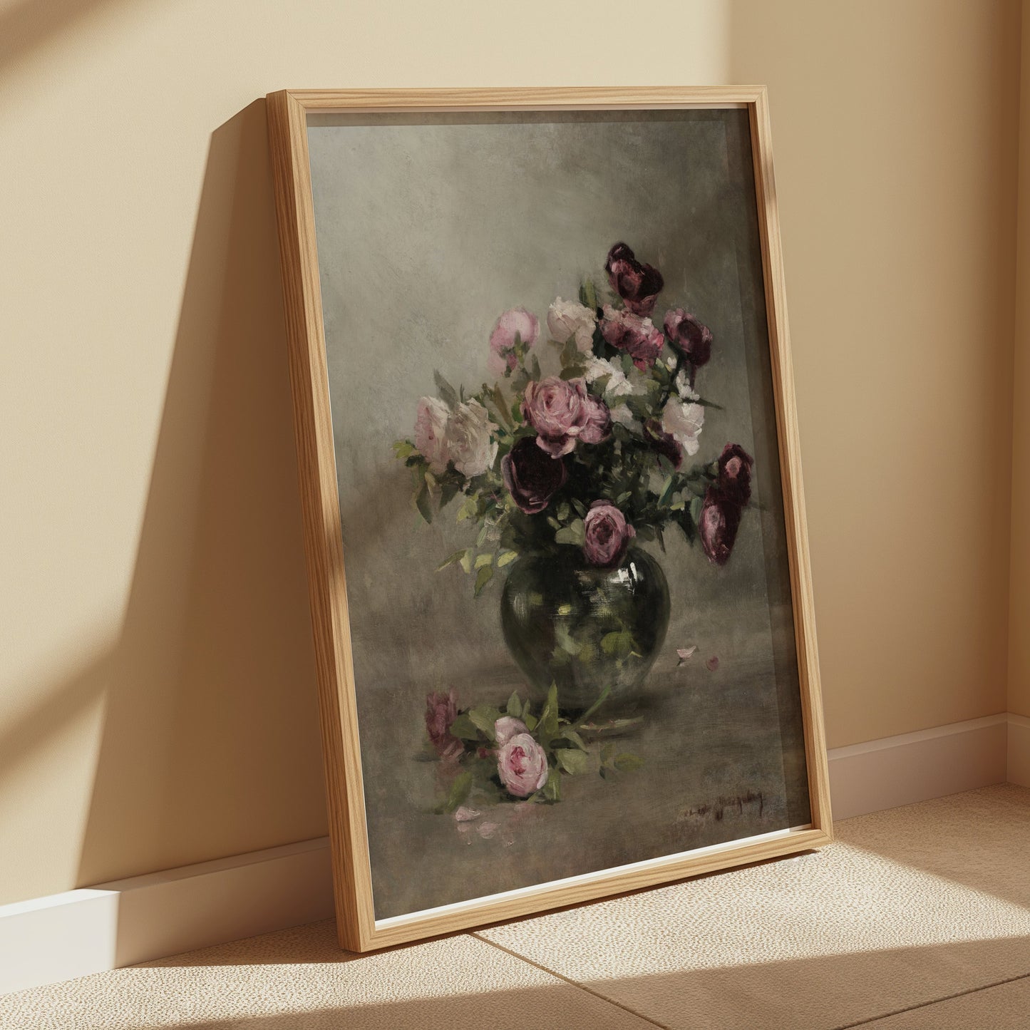 Premium Poster of Beautiful Vintage Roses in Vase Still Life Art Posters