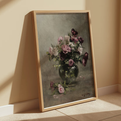 Premium Poster of Beautiful Vintage Roses in Vase Still Life Art Posters