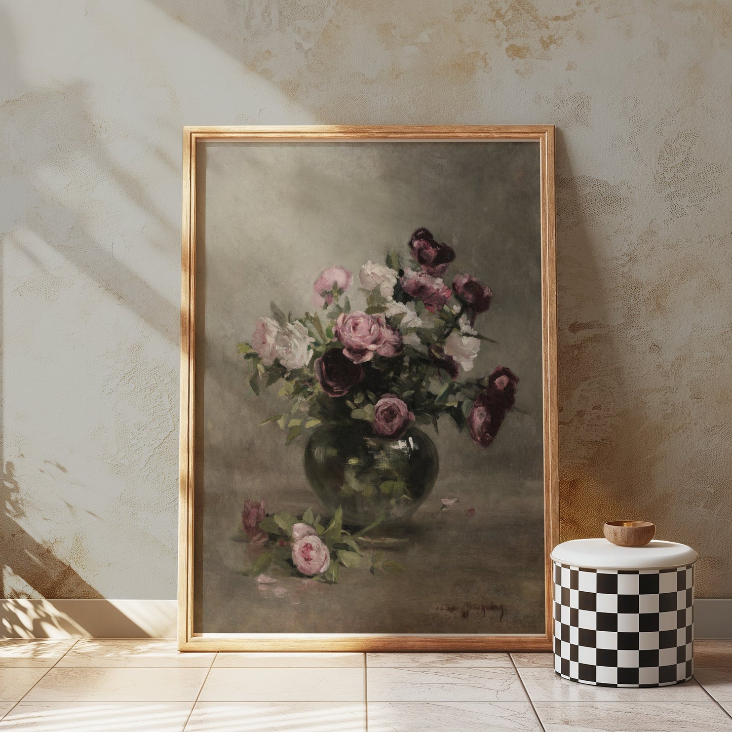 Premium Poster of Beautiful Vintage Roses in Vase Still Life Art Posters