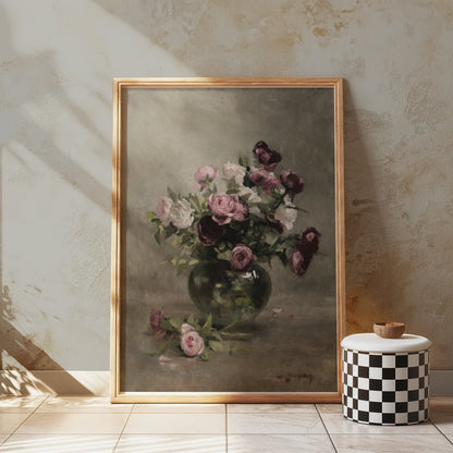 Premium Poster of Beautiful Vintage Roses in Vase Still Life Art Posters